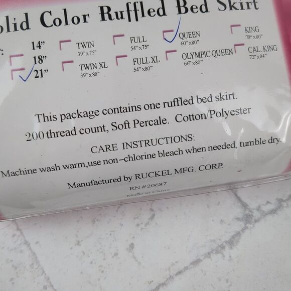 Queen Ruffled Bed Skirt Navy Blue 21" Drop Harmony Lane Home Collection - Picture 6 of 6